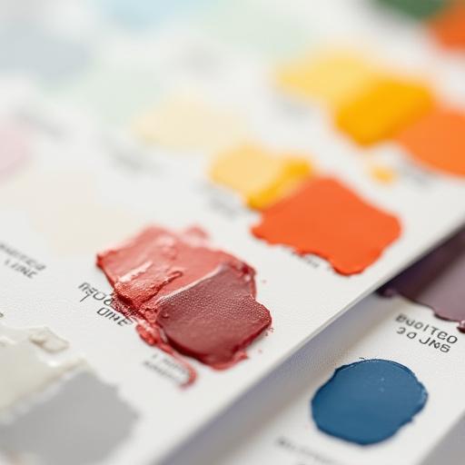 A color swatch card showing precise tests of paint consistency and color accuracy.